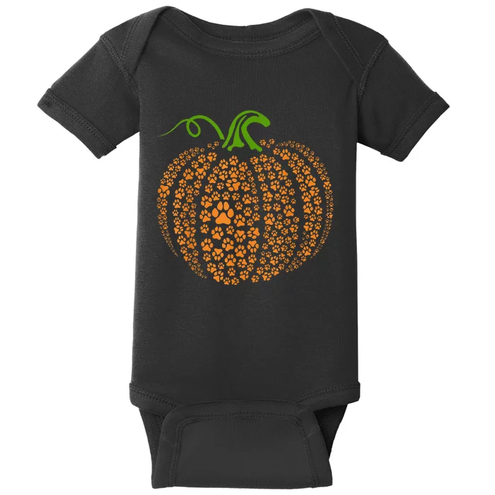 Dog Paw Print Pumpkin Autumn Fall Animal Lover Halloween Baby Bodysuit