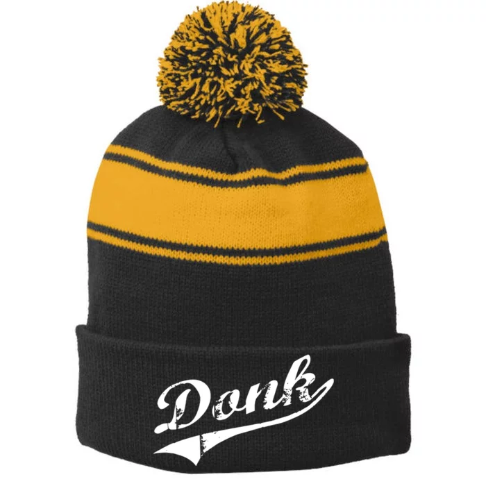 Donk Poker Player Retro Distressed Style Stripe Pom Pom Beanie