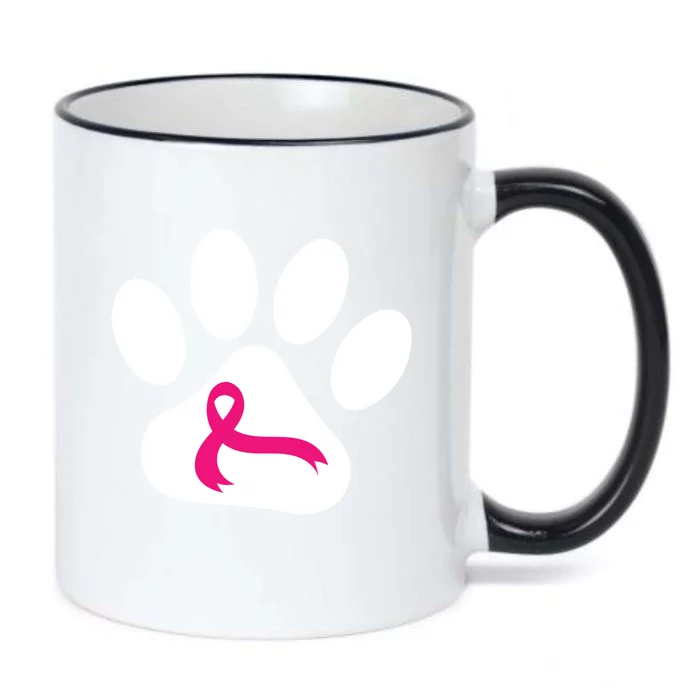 Dog Paw Print Breast Cancer Awareness Pink Ribbon Warrior Gift Black Color Changing Mug