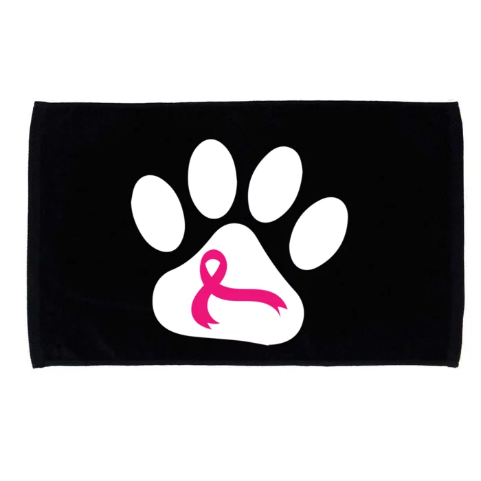 Dog Paw Print Breast Cancer Awareness Pink Ribbon Warrior Gift Microfiber Hand Towel