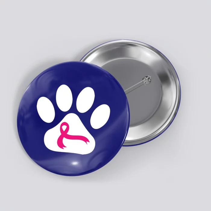 Dog Paw Print Breast Cancer Awareness Pink Ribbon Warrior Gift Button