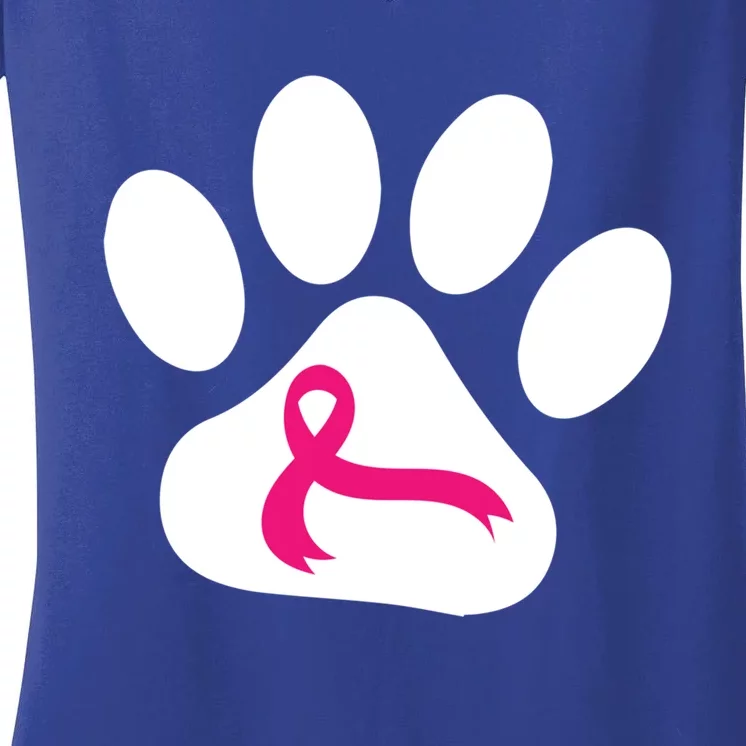 Dog Paw Print Breast Cancer Awareness Pink Ribbon Warrior Gift Women's V-Neck T-Shirt