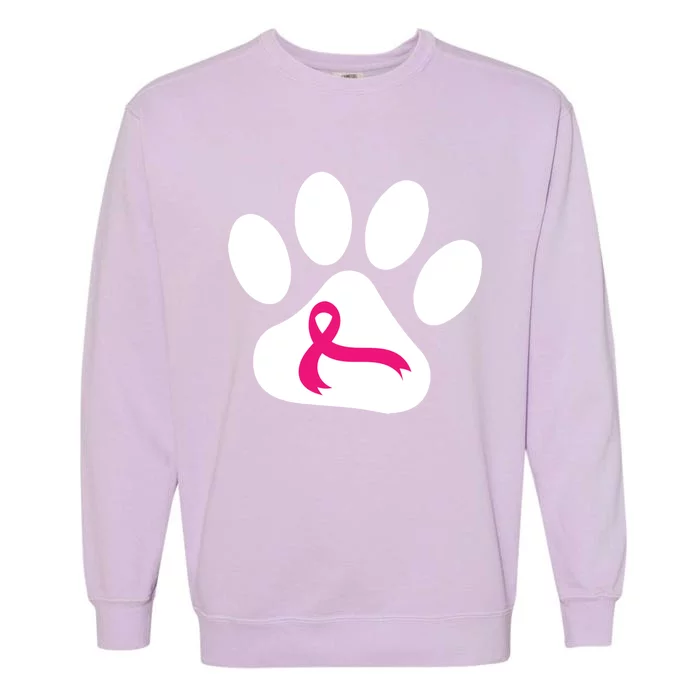 Dog Paw Print Breast Cancer Awareness Pink Ribbon Warrior Gift Garment-Dyed Sweatshirt