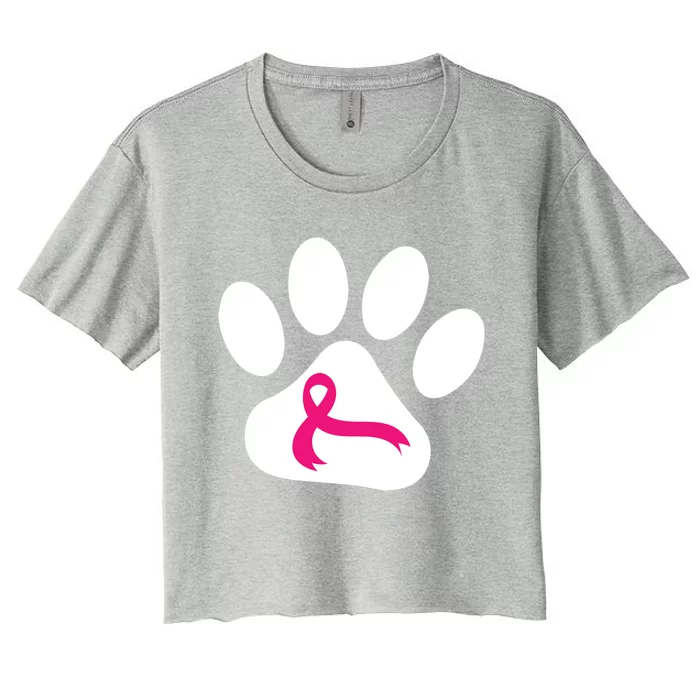 Dog Paw Print Breast Cancer Awareness Pink Ribbon Warrior Gift Women's Crop Top Tee