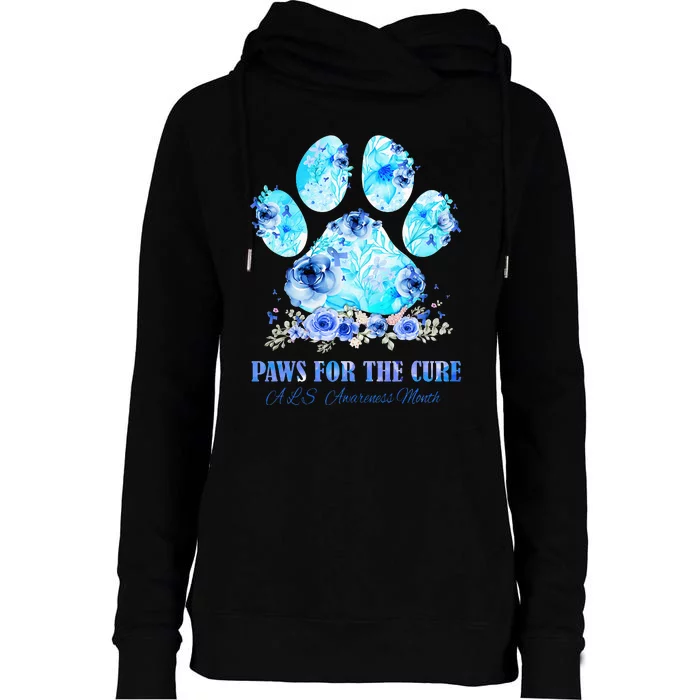 Dog Print Paws For The Cure ALS Awareness Month Womens Funnel Neck Pullover Hood