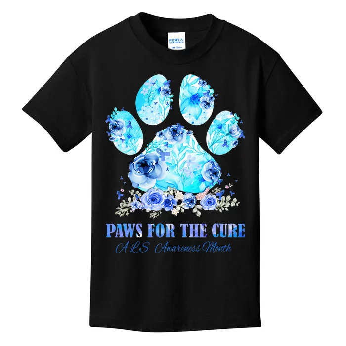 Dog Print Paws For The Cure ALS Awareness Month Kids T-Shirt