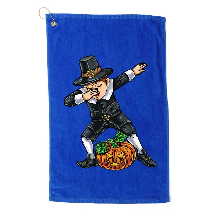 Dabbing Pilgrim Pumpkin Thanksgiving Cool Gift Platinum Collection Golf Towel