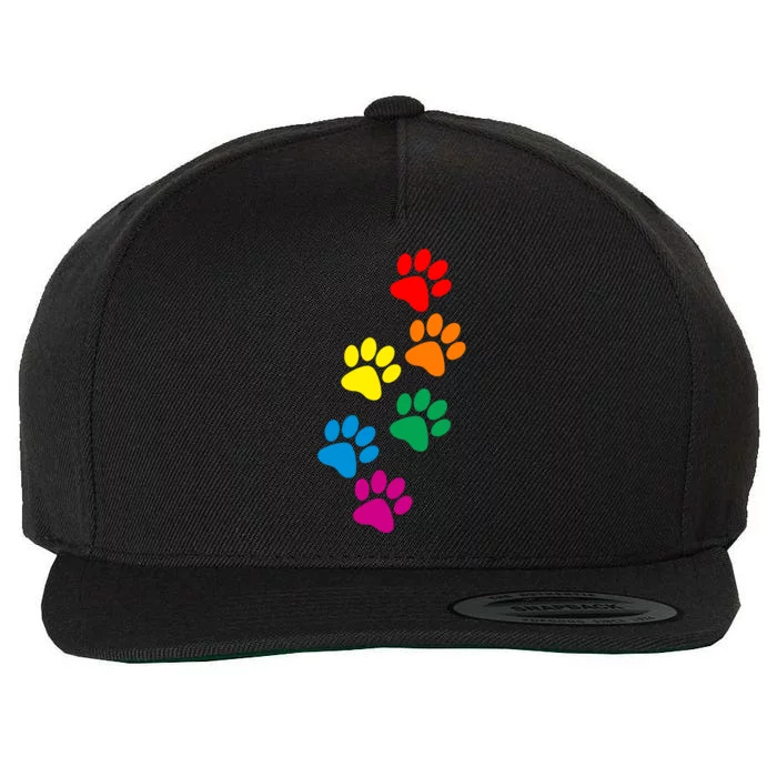 Dog Paw Print Dog Pride Rainbow Dog Wool Snapback Cap