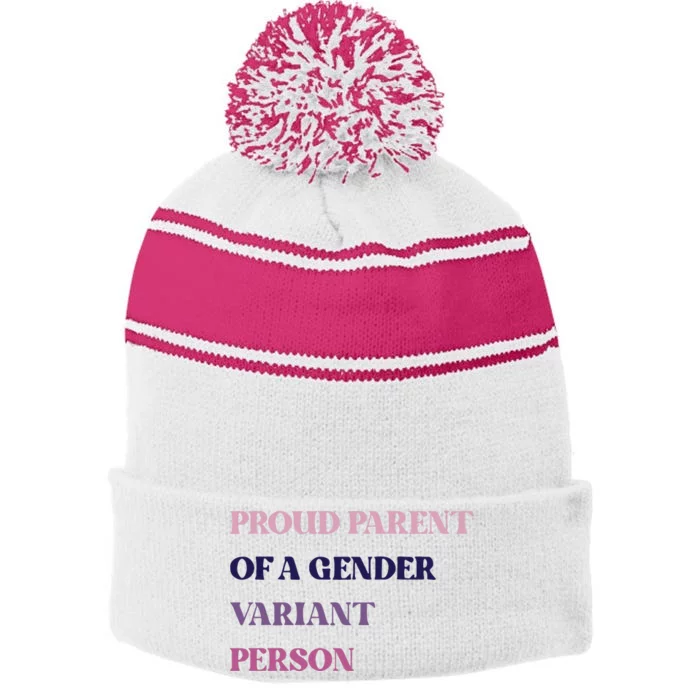 Drunkenmantis Proud Parent Of A Gender Variant Person Stripe Pom Pom Beanie