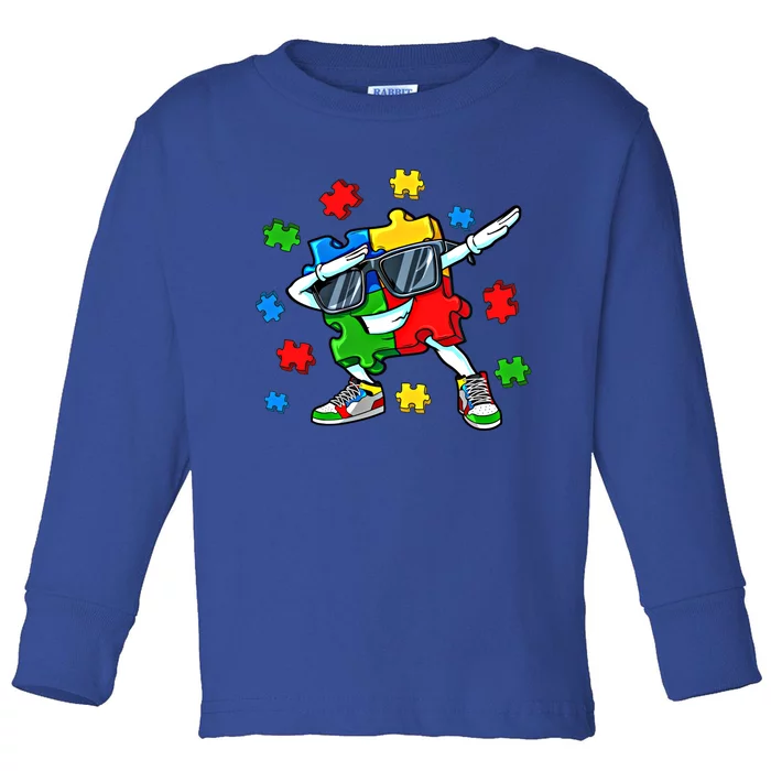 Dabbing Puzzle Pieces Autism Awareness Day Dab Gift Toddler Long Sleeve Shirt