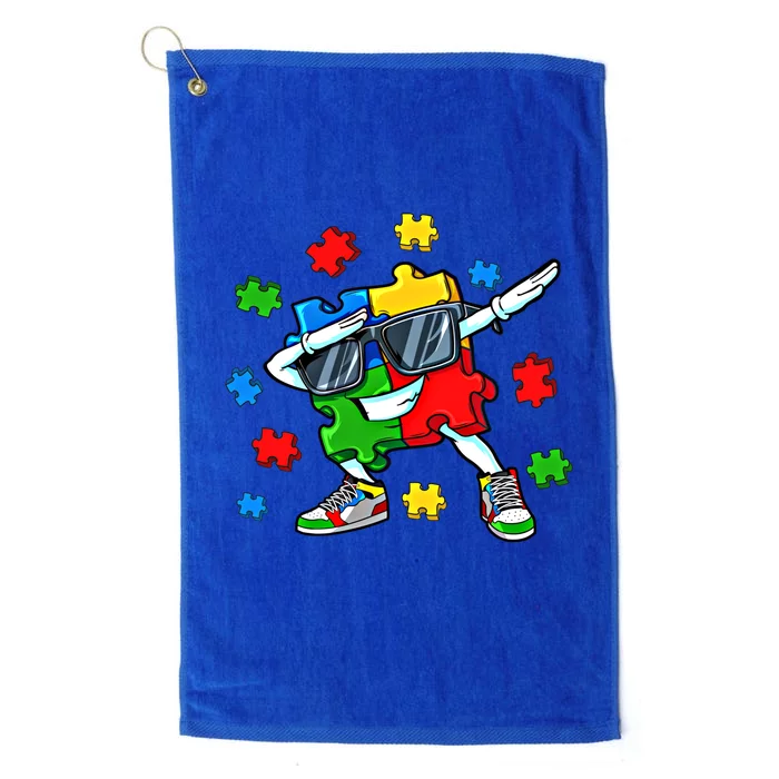 Dabbing Puzzle Pieces Autism Awareness Day Dab Gift Platinum Collection Golf Towel