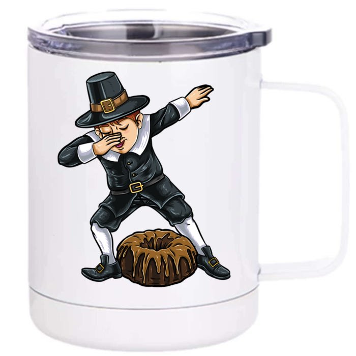 Dabbing Pilgrim Pound Cake Thanksgiving Great Gift Front & Back 12oz Stainless Steel Tumbler Cup