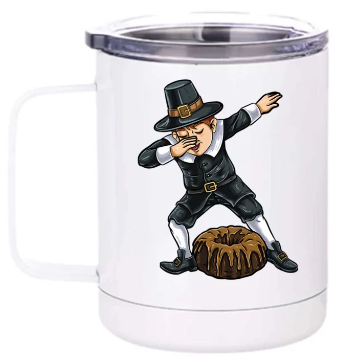 Dabbing Pilgrim Pound Cake Thanksgiving Great Gift Front & Back 12oz Stainless Steel Tumbler Cup