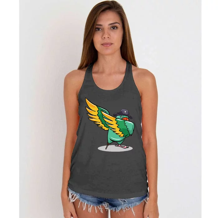 Dabbing Pirate Parrot Gift Illustration Bird Lovers Women's Knotted Racerback Tank