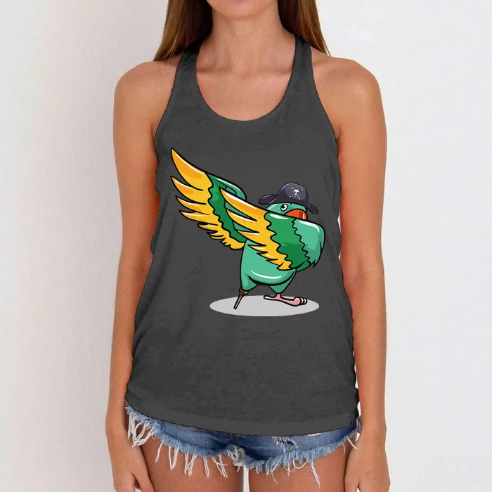 Dabbing Pirate Parrot Gift Illustration Bird Lovers Women's Knotted Racerback Tank