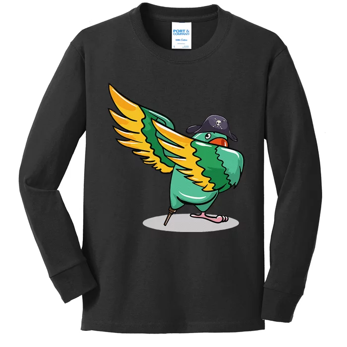 Dabbing Pirate Parrot Gift Illustration Bird Lovers Kids Long Sleeve Shirt