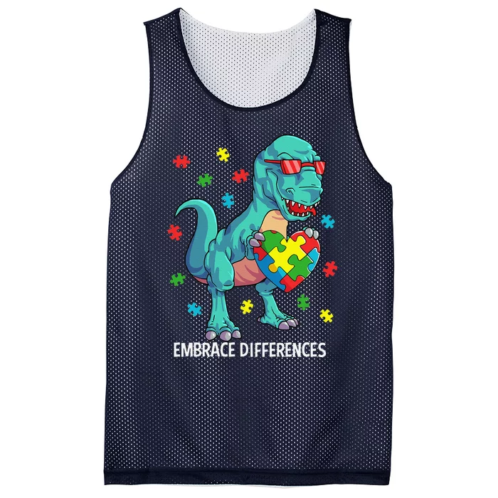 Dinosaur Puzzle Piece Autism Awareness Embrace Differences Mesh Reversible Basketball Jersey Tank