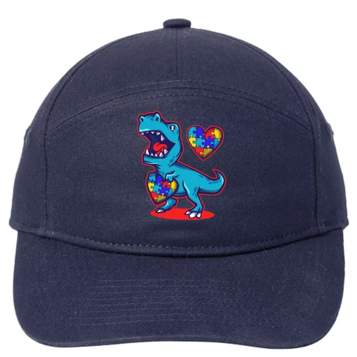 Dinosaur Puzzle Piece Autism Awarenesss 7-Panel Snapback Hat