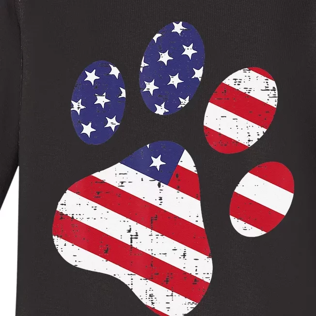 Dog Paw Print American Flag USA Cute 4th Of July Fourth Dogs Baby Long Sleeve Bodysuit