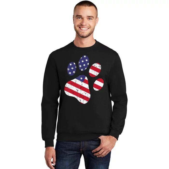 Dog Paw Print American Flag USA Cute 4th Of July Fourth Dogs Tall Sweatshirt