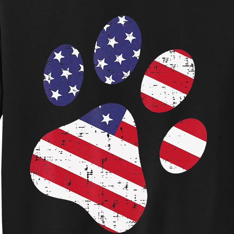 Dog Paw Print American Flag USA Cute 4th Of July Fourth Dogs Tall Sweatshirt