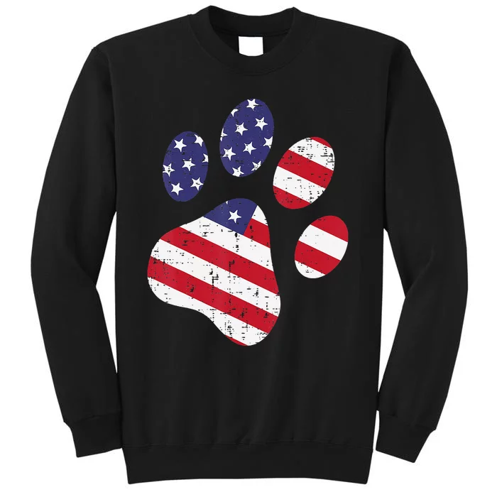 Dog Paw Print American Flag USA Cute 4th Of July Fourth Dogs Tall Sweatshirt