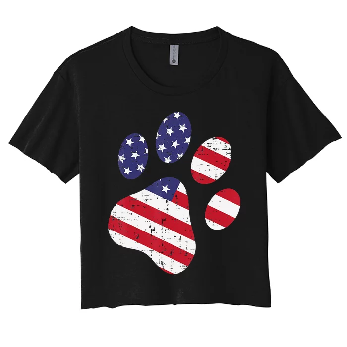 Dog Paw Print American Flag USA Cute 4th Of July Fourth Dogs Women's Crop Top Tee