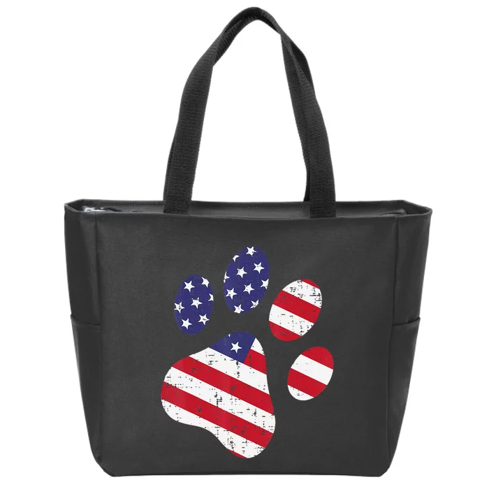 Dog Paw Print American Flag USA Cute 4th Of July Fourth Dogs Zip Tote Bag