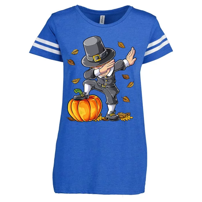 Dabbing Pilgrim Pumpkin Thanksgiving Day Funny Dab Great Gift Enza Ladies Jersey Football T-Shirt