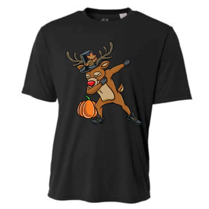 Dabbing Pilgrim Reindeer Thanksgiving Gift Cooling Performance Crew T-Shirt