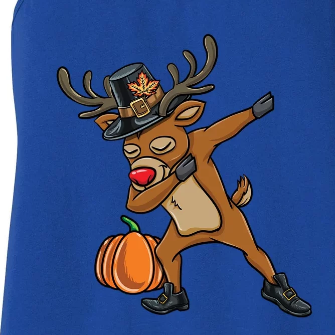 Dabbing Pilgrim Reindeer Thanksgiving Gift Women's Racerback Tank