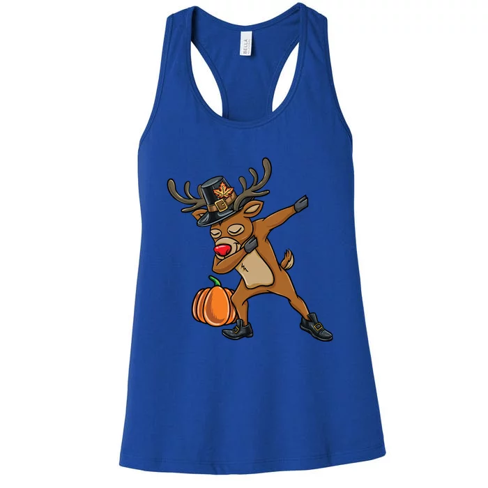 Dabbing Pilgrim Reindeer Thanksgiving Gift Women's Racerback Tank