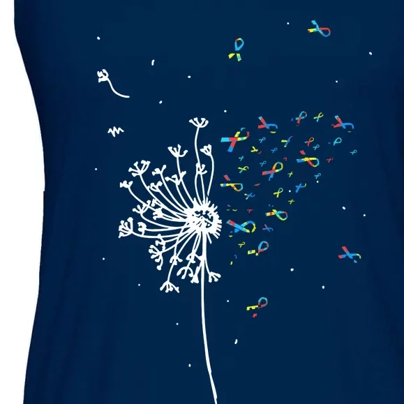 Dandelion Puzzle Ribbon Inspirational Autism Awareness Gift Ladies Essential Flowy Tank