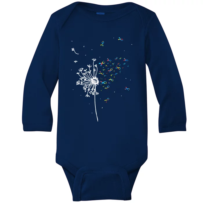 Dandelion Puzzle Ribbon Inspirational Autism Awareness Gift Baby Long Sleeve Bodysuit