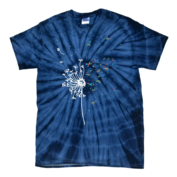 Dandelion Puzzle Ribbon Inspirational Autism Awareness Gift Tie-Dye T-Shirt