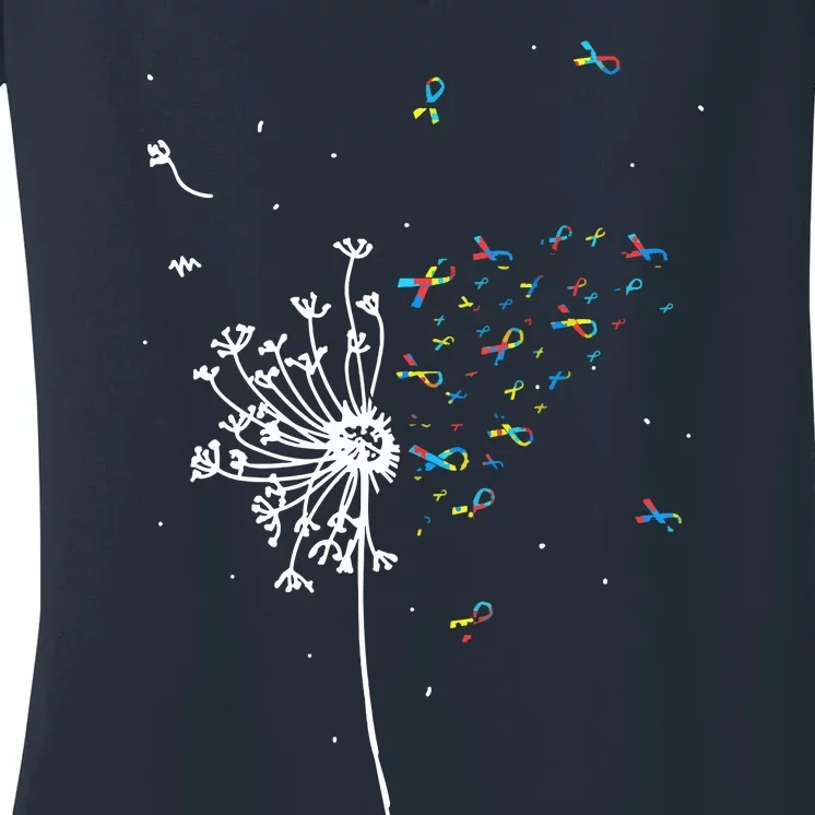 Dandelion Puzzle Ribbon Inspirational Autism Awareness Gift Women's V-Neck T-Shirt