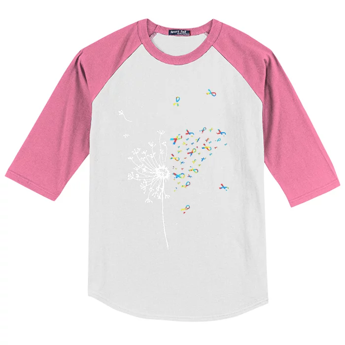 Dandelion Puzzle Ribbon Inspirational Autism Awareness Gift Kids Colorblock Raglan Jersey