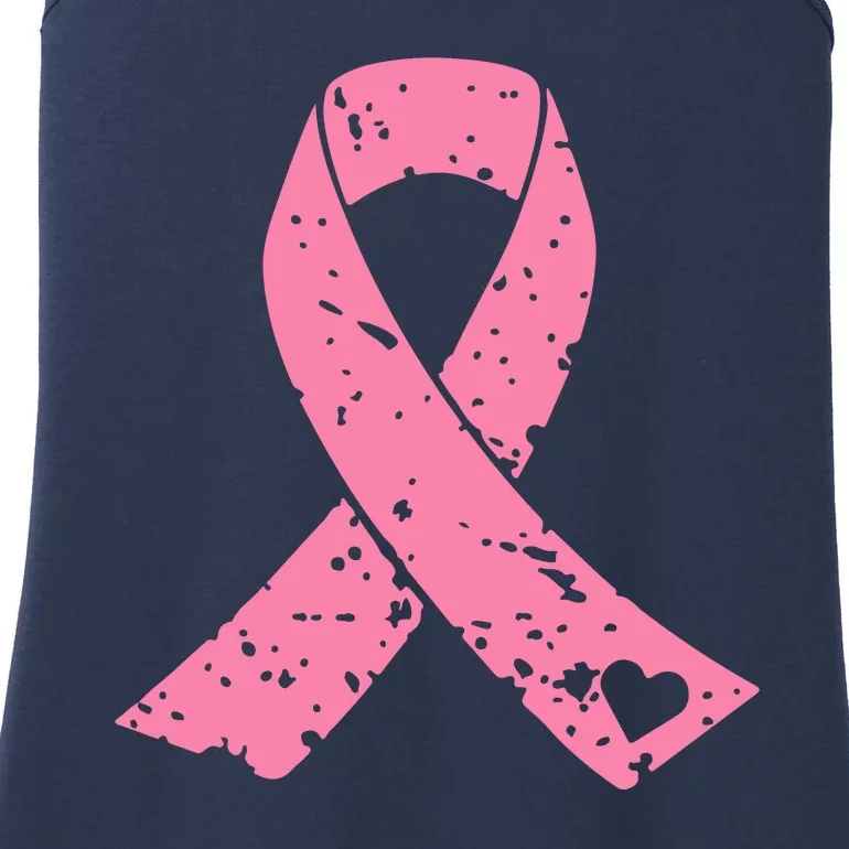 Distressed Pink Ribbon, Breast Cancer Ladies Essential Tank