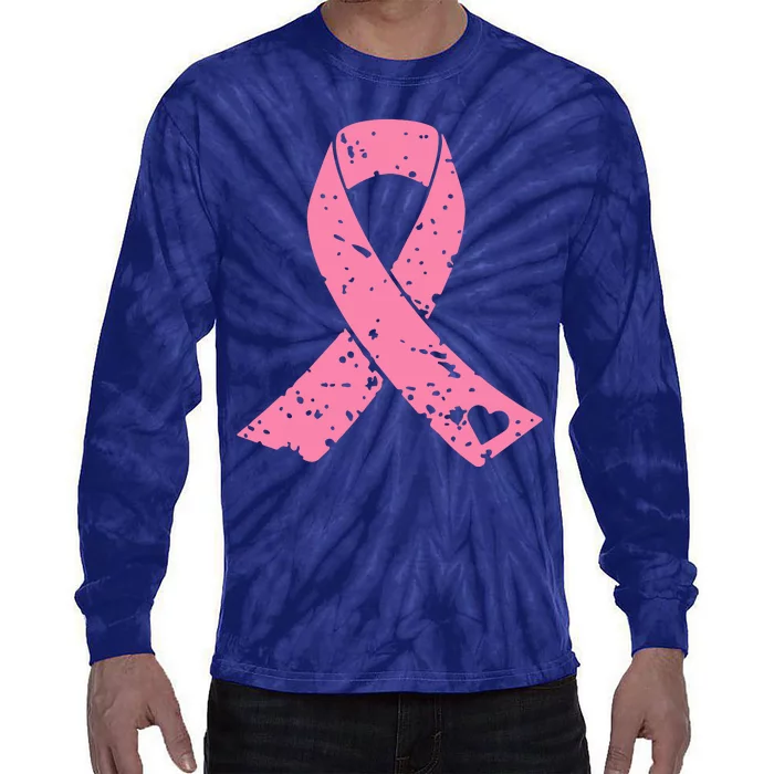 Distressed Pink Ribbon, Breast Cancer Tie-Dye Long Sleeve Shirt