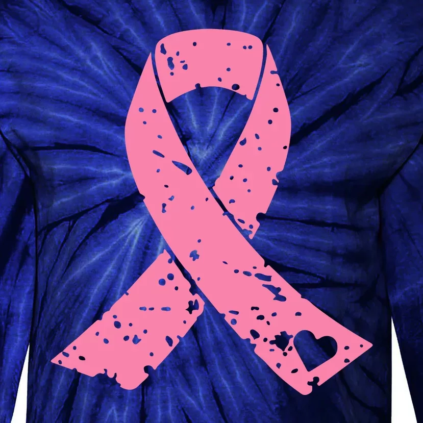 Distressed Pink Ribbon, Breast Cancer Tie-Dye Long Sleeve Shirt