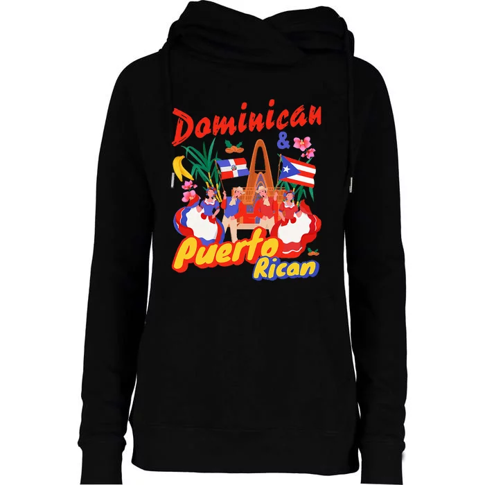 Dominican & Puerto Rican Flag Womens Funnel Neck Pullover Hood