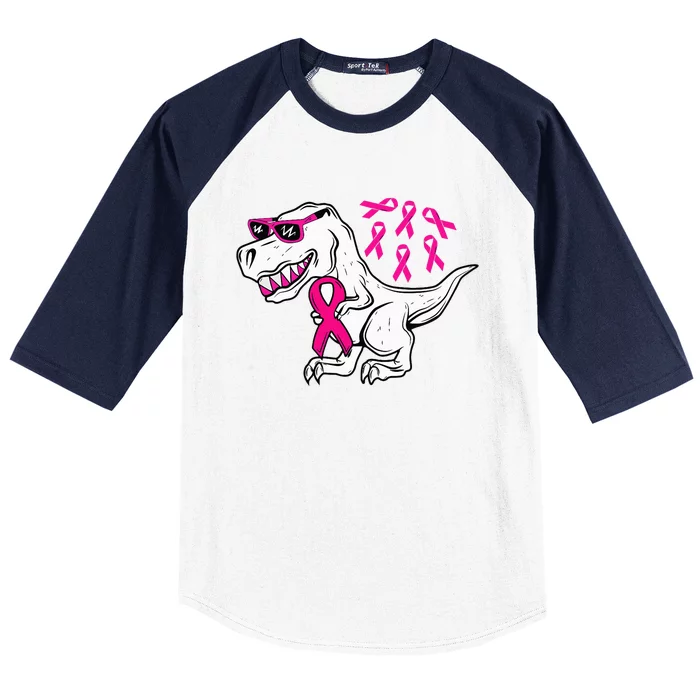 Dinosaur Pink Ribbon Breast Cancer Awareness Month Warrior Baseball Sleeve Shirt