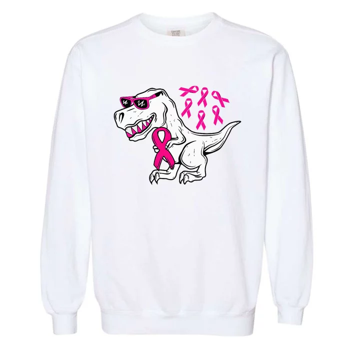 Dinosaur Pink Ribbon Breast Cancer Awareness Month Warrior Garment-Dyed Sweatshirt