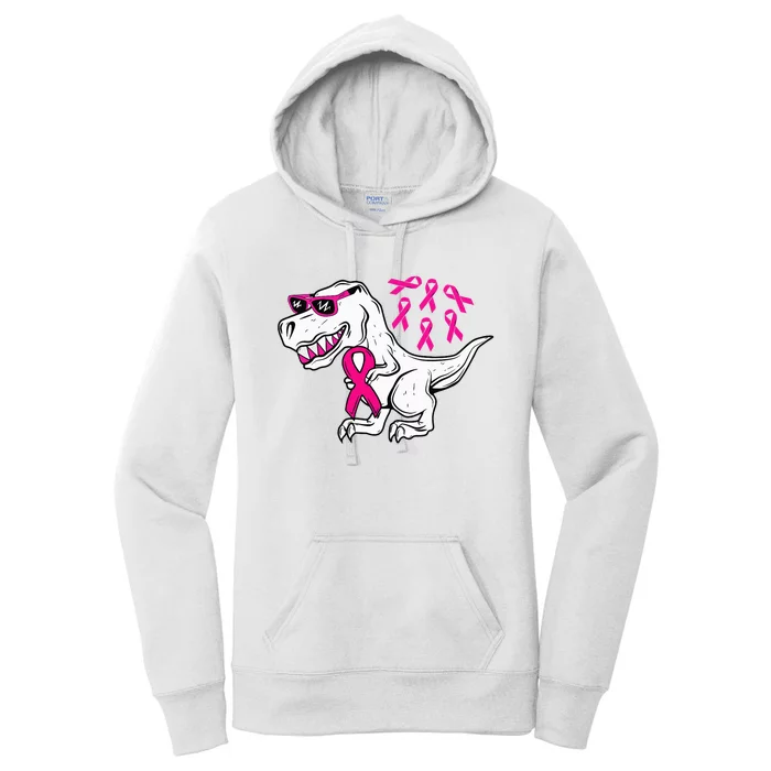 Dinosaur Pink Ribbon Breast Cancer Awareness Month Warrior Women's Pullover Hoodie