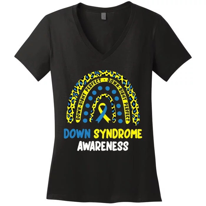 DownRight Perfect Rainbow T21 Down Syndrome Awareness Women's V-Neck T-Shirt