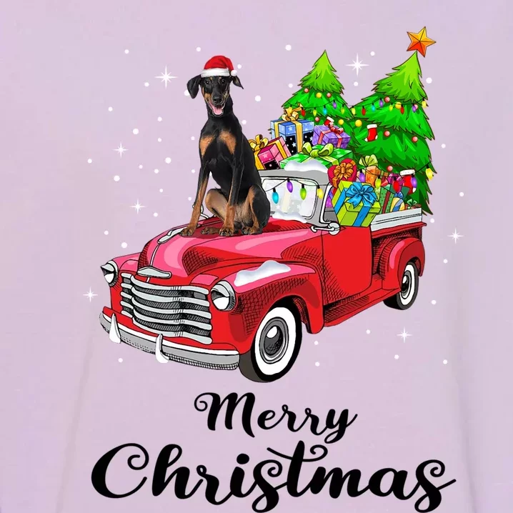 Dober Pinscher Ride Red Truck Christmas Pajama Great Gift Garment-Dyed Sweatshirt