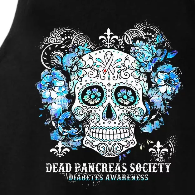 Dead Pancreas Society Diabetes Awareness Skull Flower Ladies Tri-Blend Wicking Tank