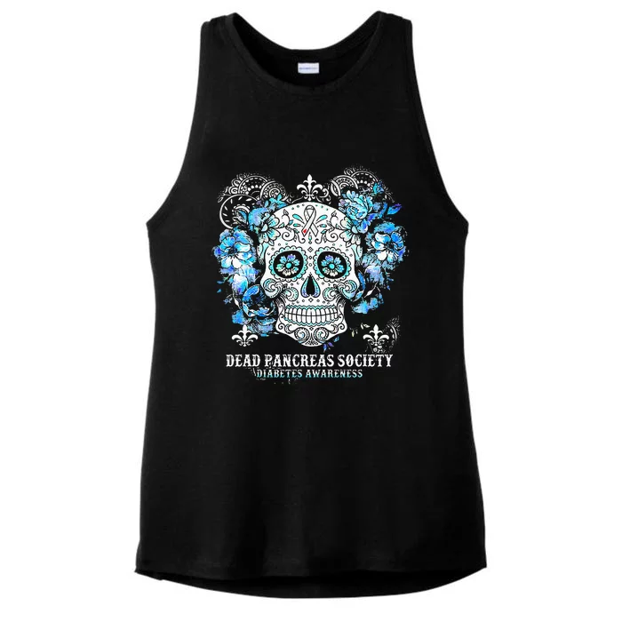 Dead Pancreas Society Diabetes Awareness Skull Flower Ladies Tri-Blend Wicking Tank