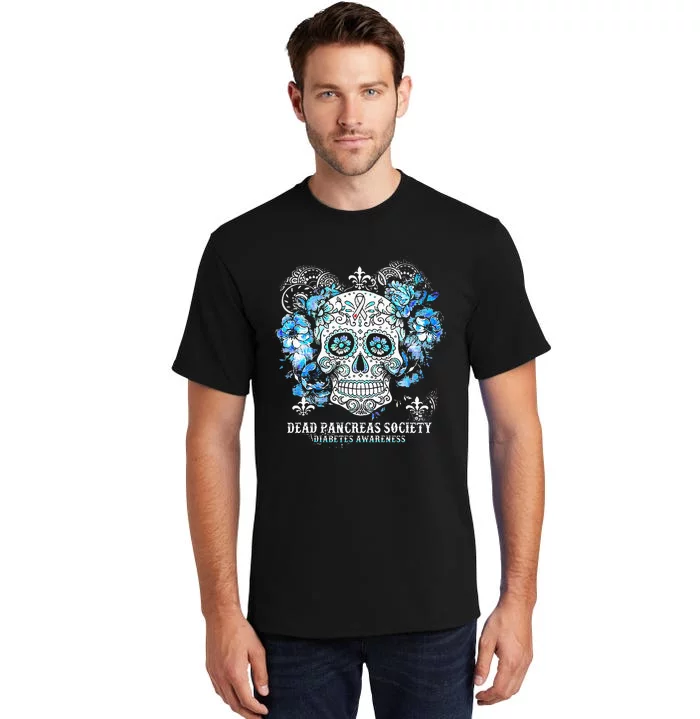 Dead Pancreas Society Diabetes Awareness Skull Flower Tall T-Shirt