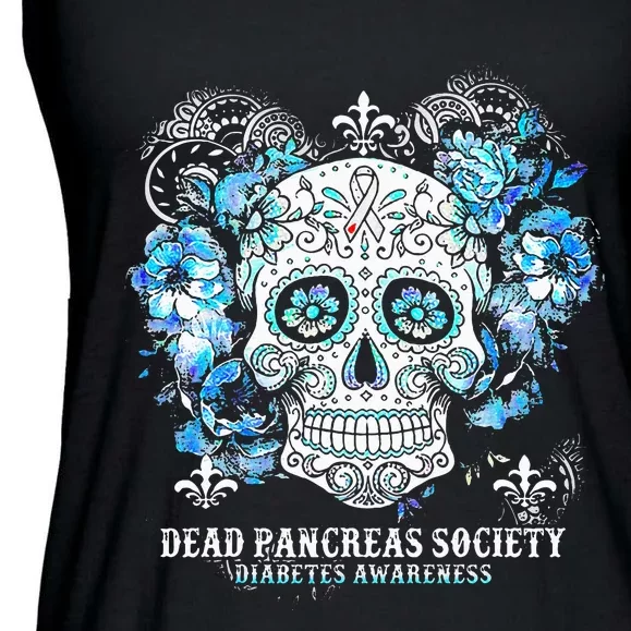 Dead Pancreas Society Diabetes Awareness Skull Flower Ladies Essential Flowy Tank